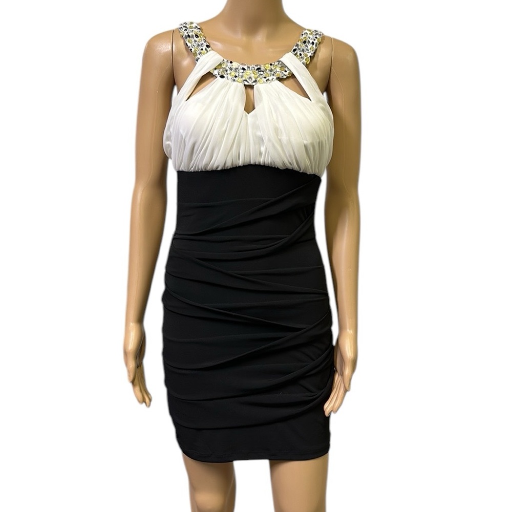 City Studio Black White Bodycon Bling Gem Formfitting Mini Dress Womens Medium